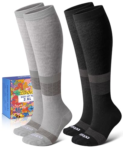 Calcetines de compresión Lalapapa de algodón suave 15-20 mmhg Negro gris talla grande